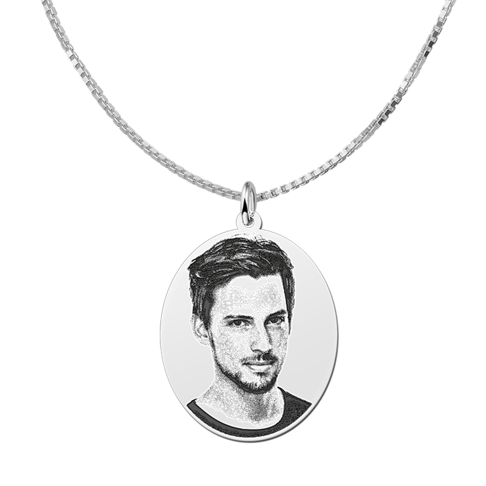 Silver photo pendant necklace oval