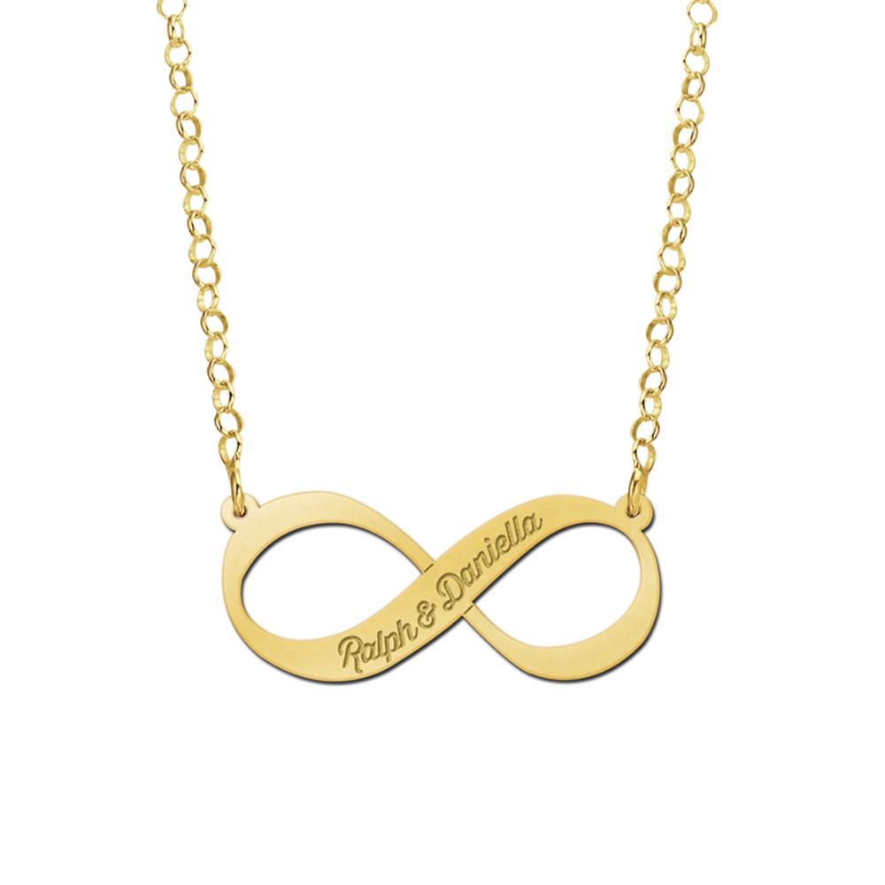 Gold infinity necklace with two engraved names