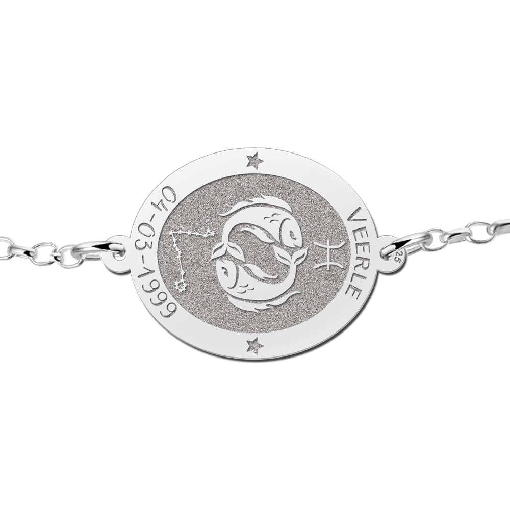 Silver star sign bracelet oval Pisces