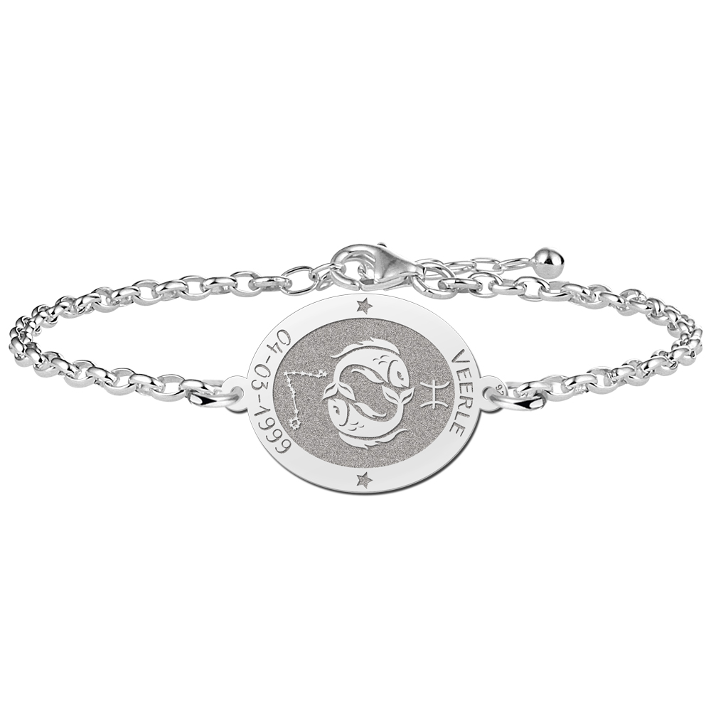 Silver star sign bracelet oval Pisces