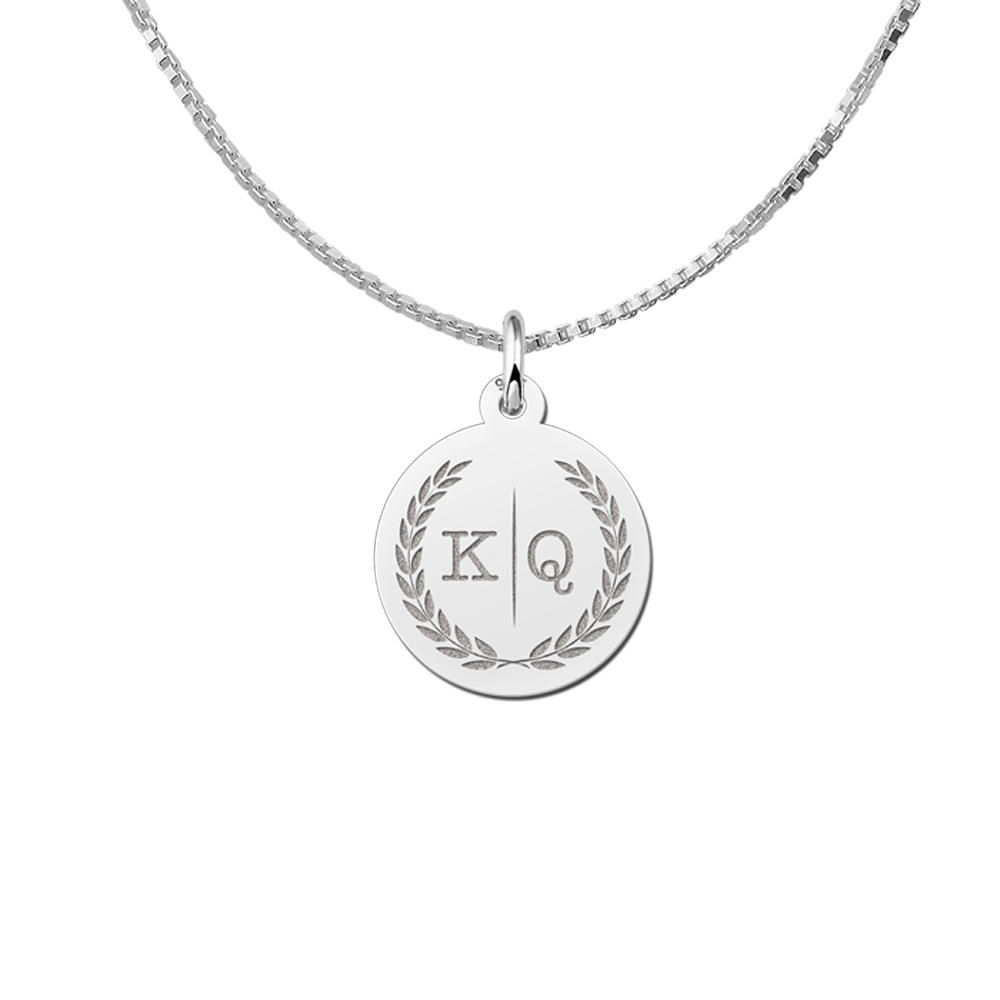 Silver alphabet necklace with two initials and wreath