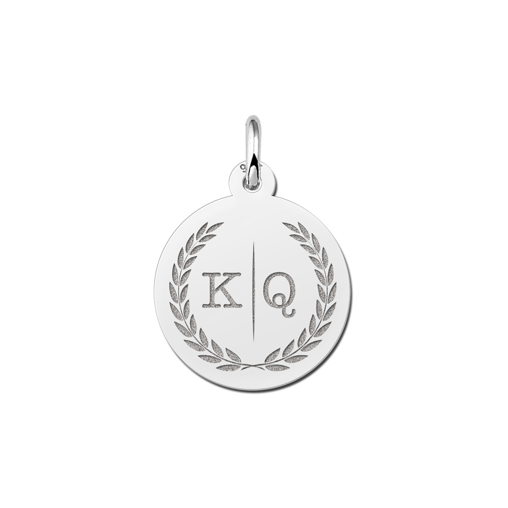 Silver alphabet necklace with two initials and wreath