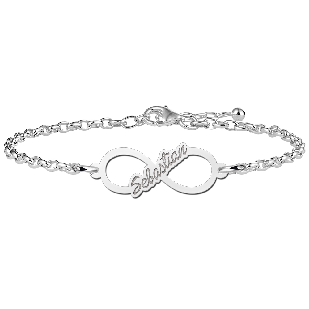 Silver infinity bracelet written name small