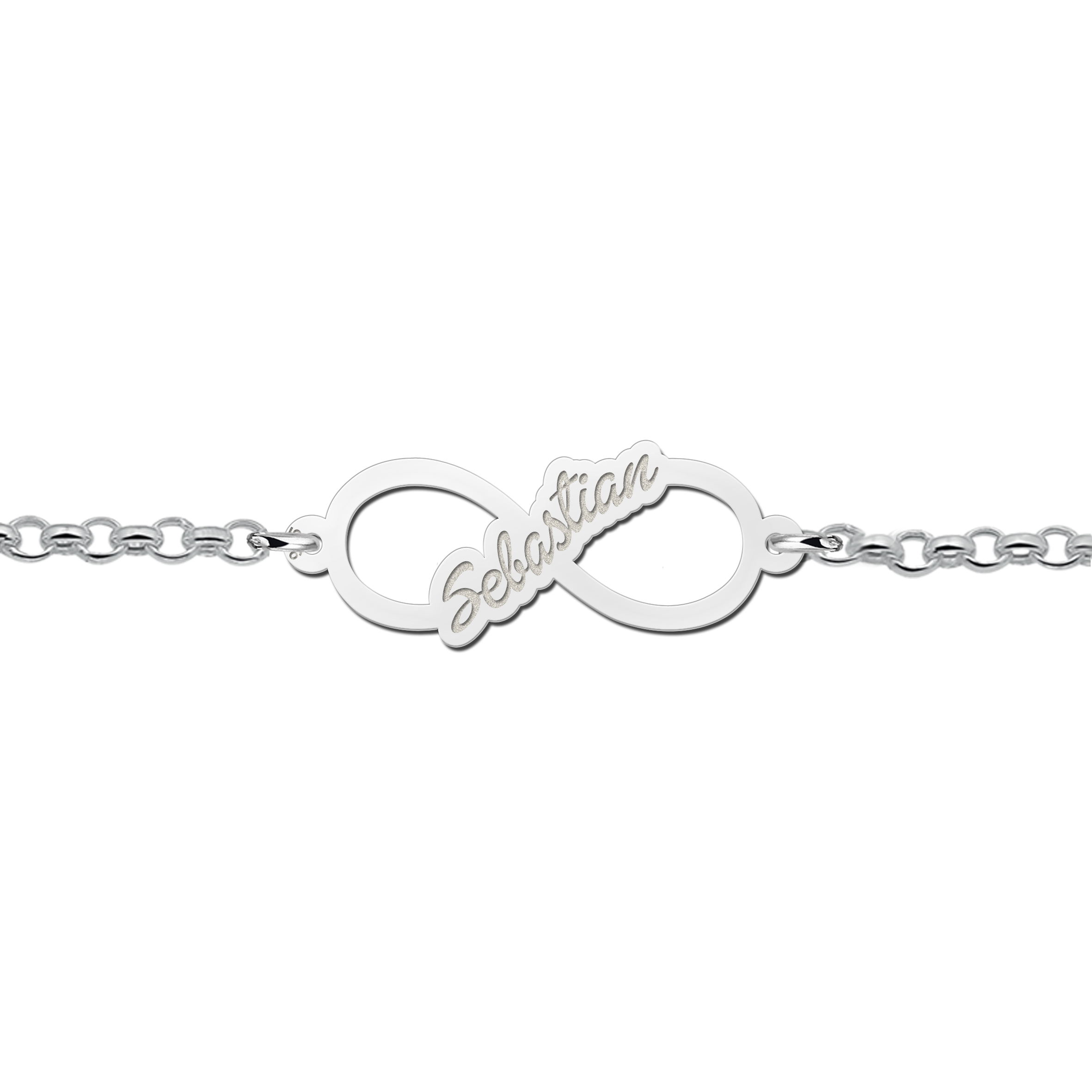 Silver infinity bracelet written name small