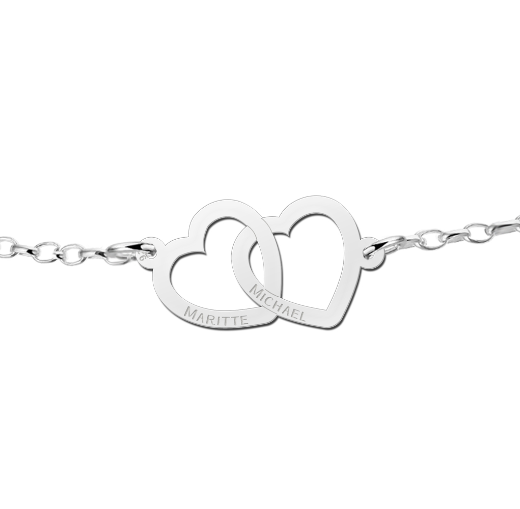 Silver bracelet with two hearts