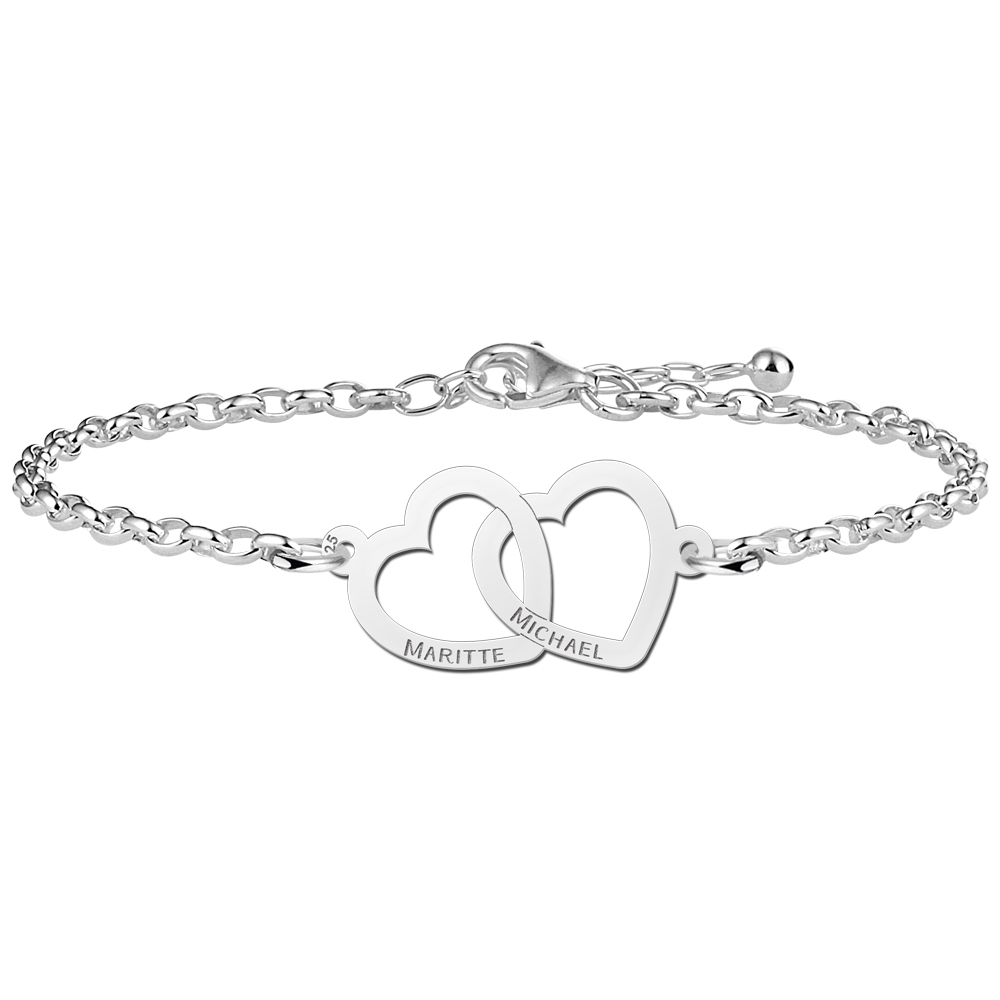 Silver bracelet with two hearts