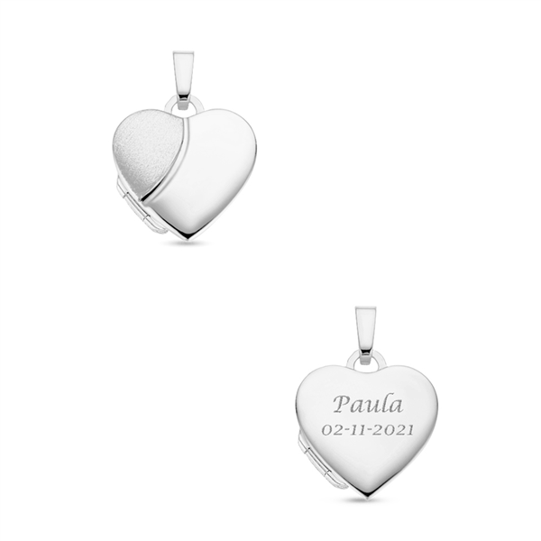 Silver heart medallion with engraving in glossy and matt finish
