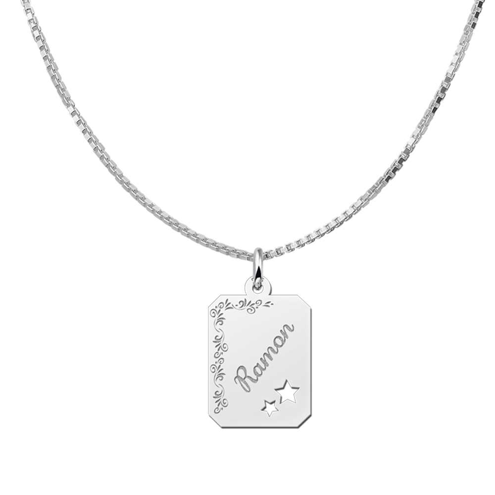 Silver Personalised Necklace with Name, Flowers and Stars