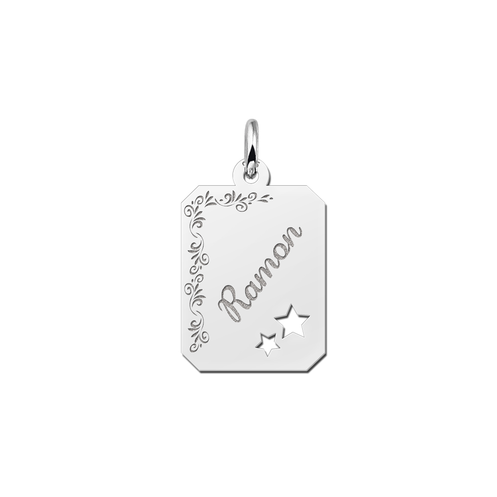 Silver Personalised Necklace with Name, Flowers and Stars