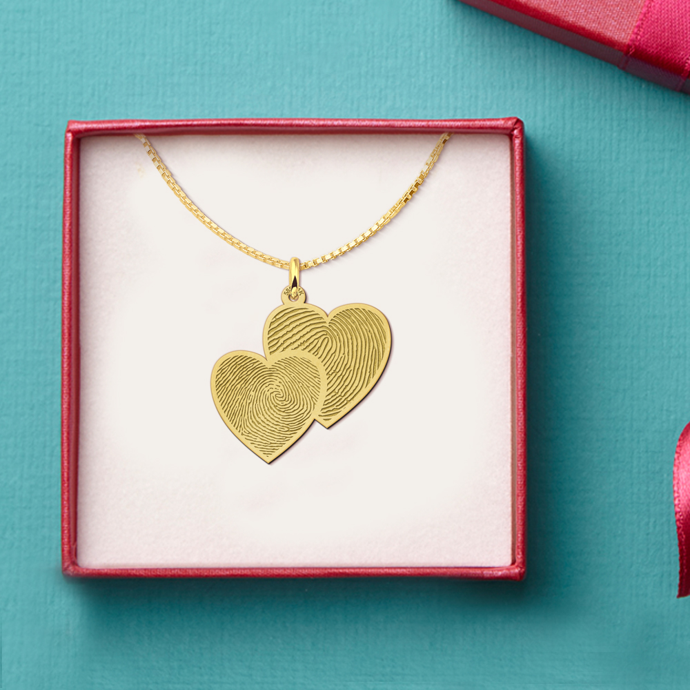 Golden fingerprint jewelry two hearts