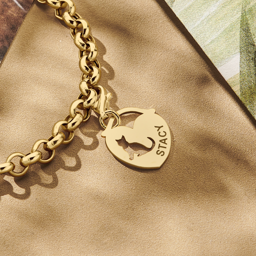 Gold Animal Charm, Heart Cat