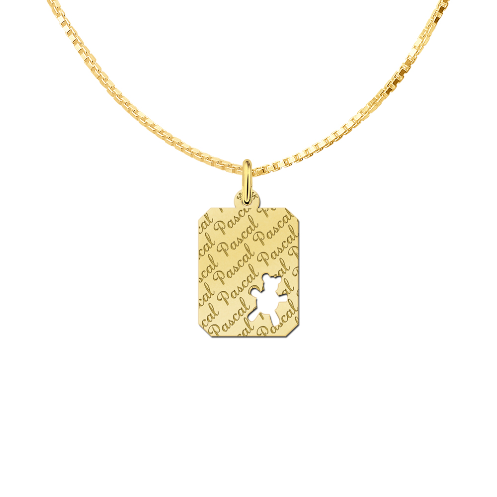 Gold Personalised Necklace, Teddy bear with Name Repeated