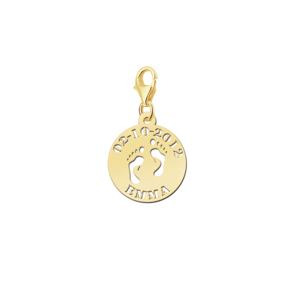 Golden baby charm baby feet name and date