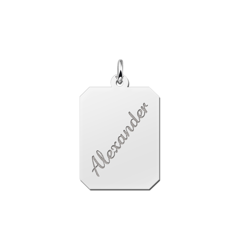Silver engraved rectangle16 nametag