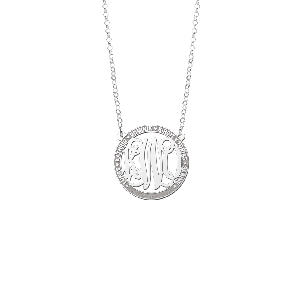 Silver Monogram Necklace with Names, Medium