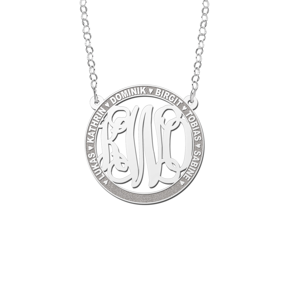 Silver Monogram Necklace with Names, Medium