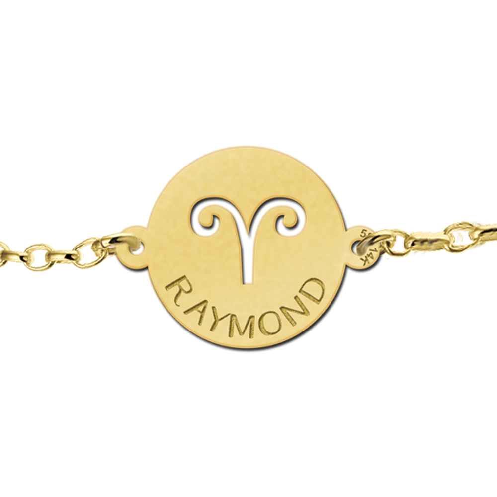 Golden zodiac bracelet round Aries