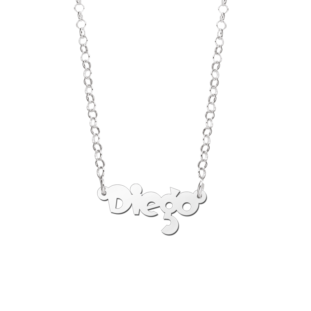 Silver Kids Name Necklace, Model Diego