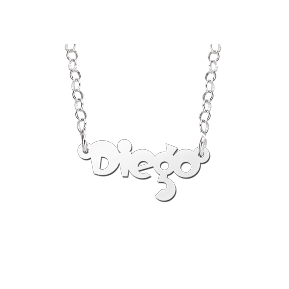 Silver Kids Name Necklace, Model Diego