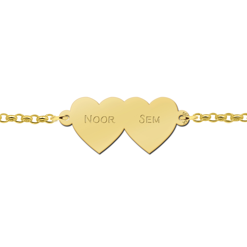 Bracelet with two hearts of gold