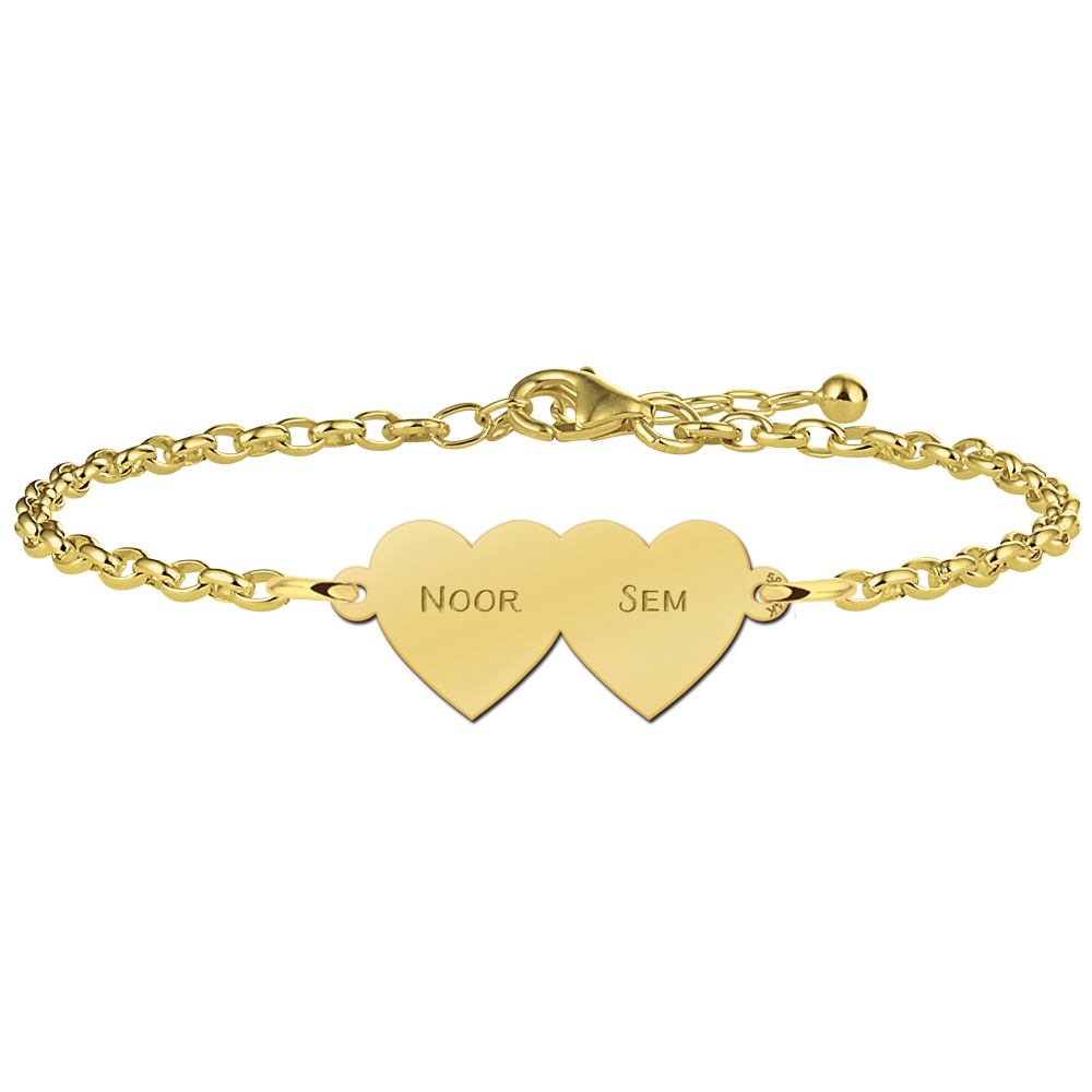 Bracelet with two hearts of gold