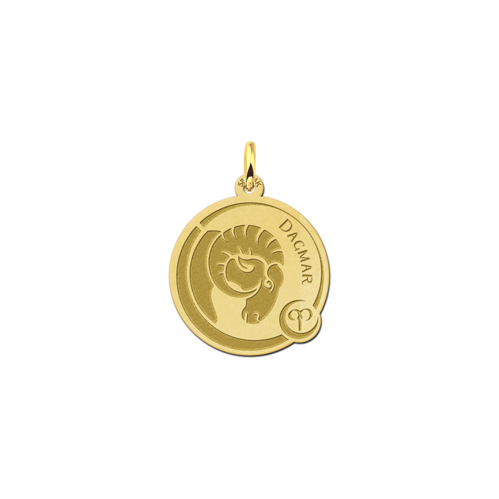 Zodiac pendant aries with engraving in gold