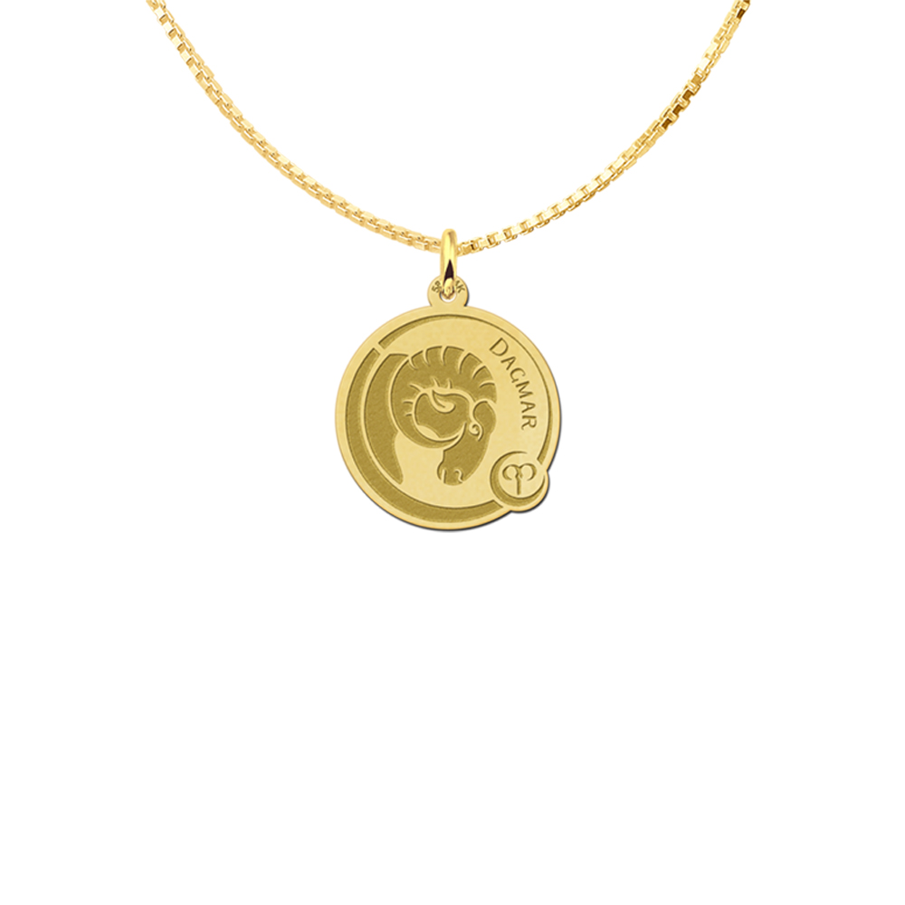 Zodiac pendant aries with engraving in gold