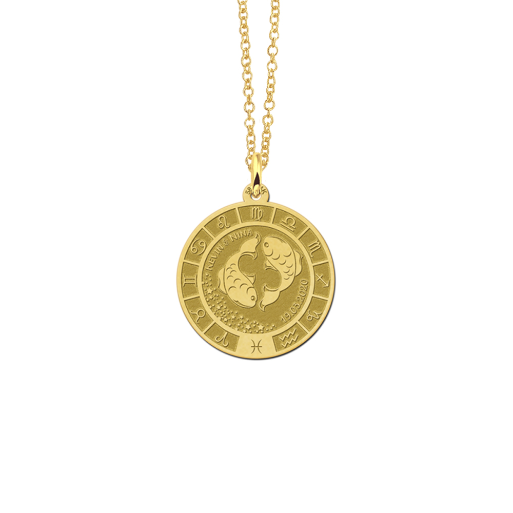 Gold round pendant zodiac pisces