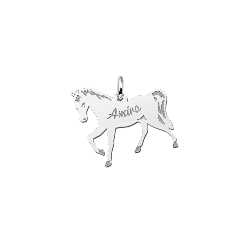 Silver animal jewelry with a horse and name engraving