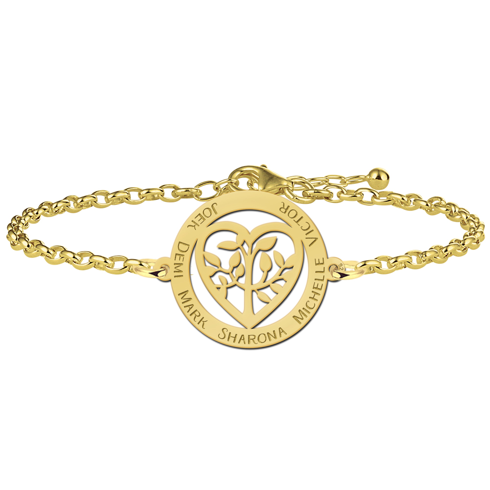 Gold Plated Heart Family Tree Bracelet with Names