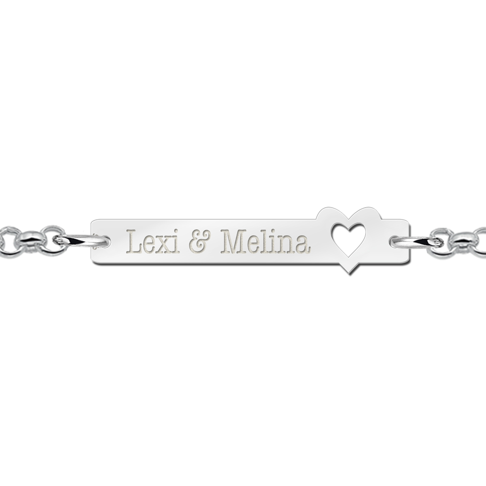 Silver personalised bracelet with name engraving and heart