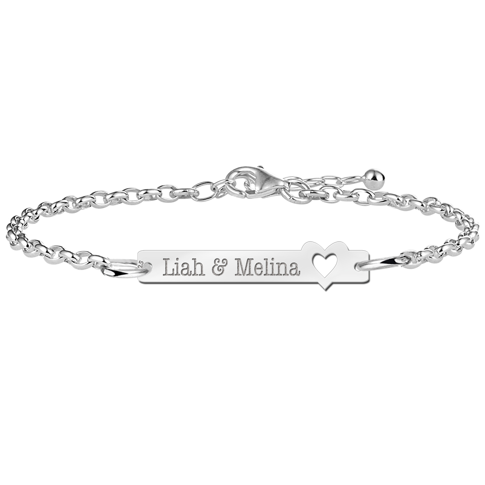 Silver personalised bracelet with name engraving and heart
