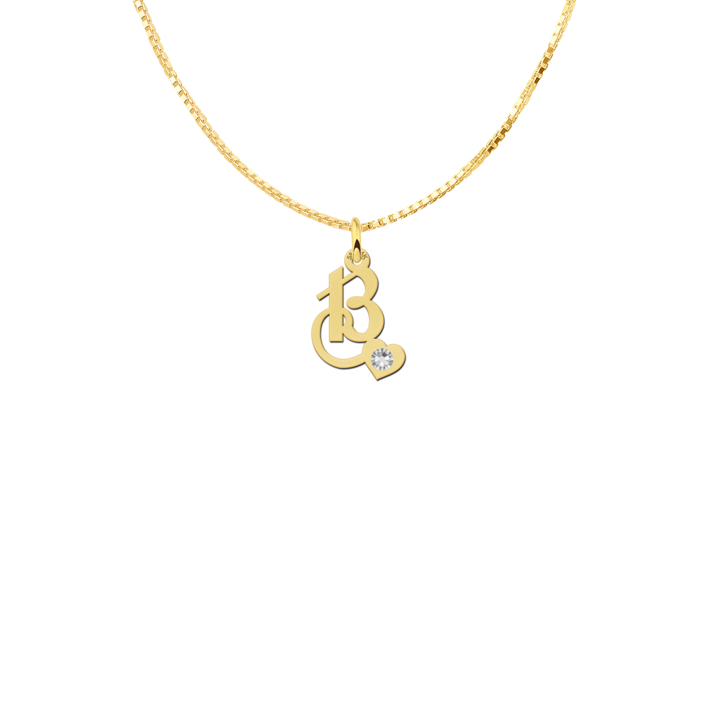 Golden Initial Pendant with Curl and Zirconia