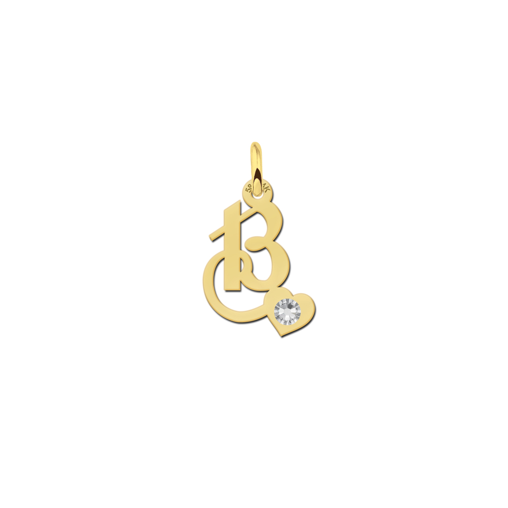 Golden Initial Pendant with Curl and Zirconia