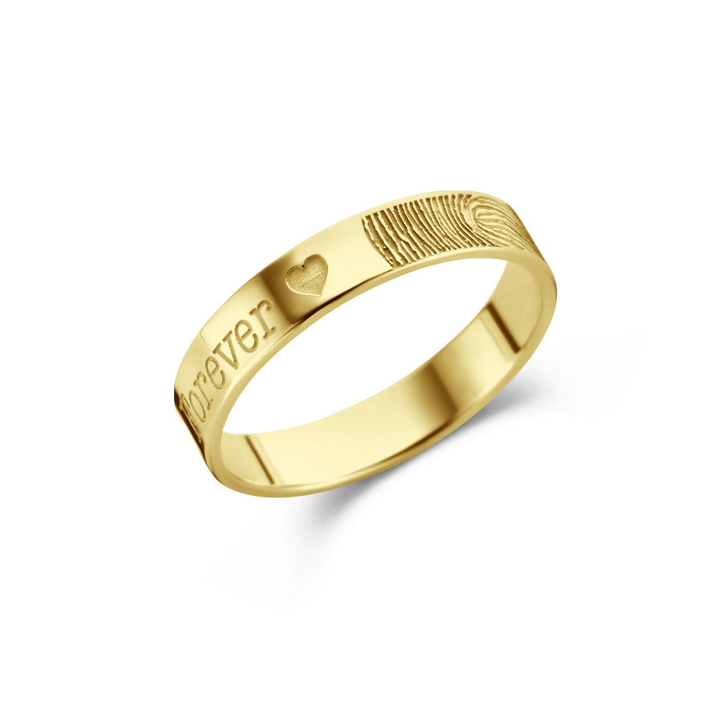 Gold ring with fingerprint and name - 4 mm flat