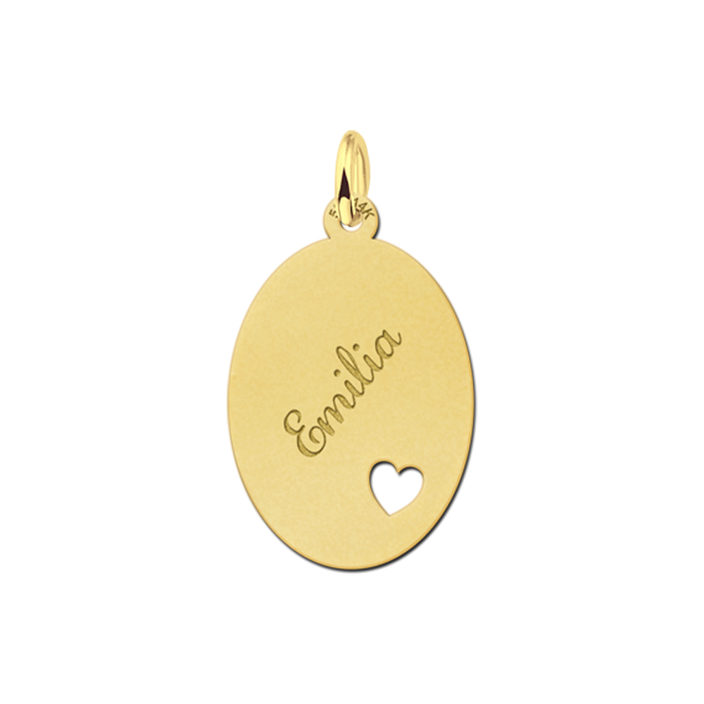 Golden Oval Necklace with Name and Small Heart Large