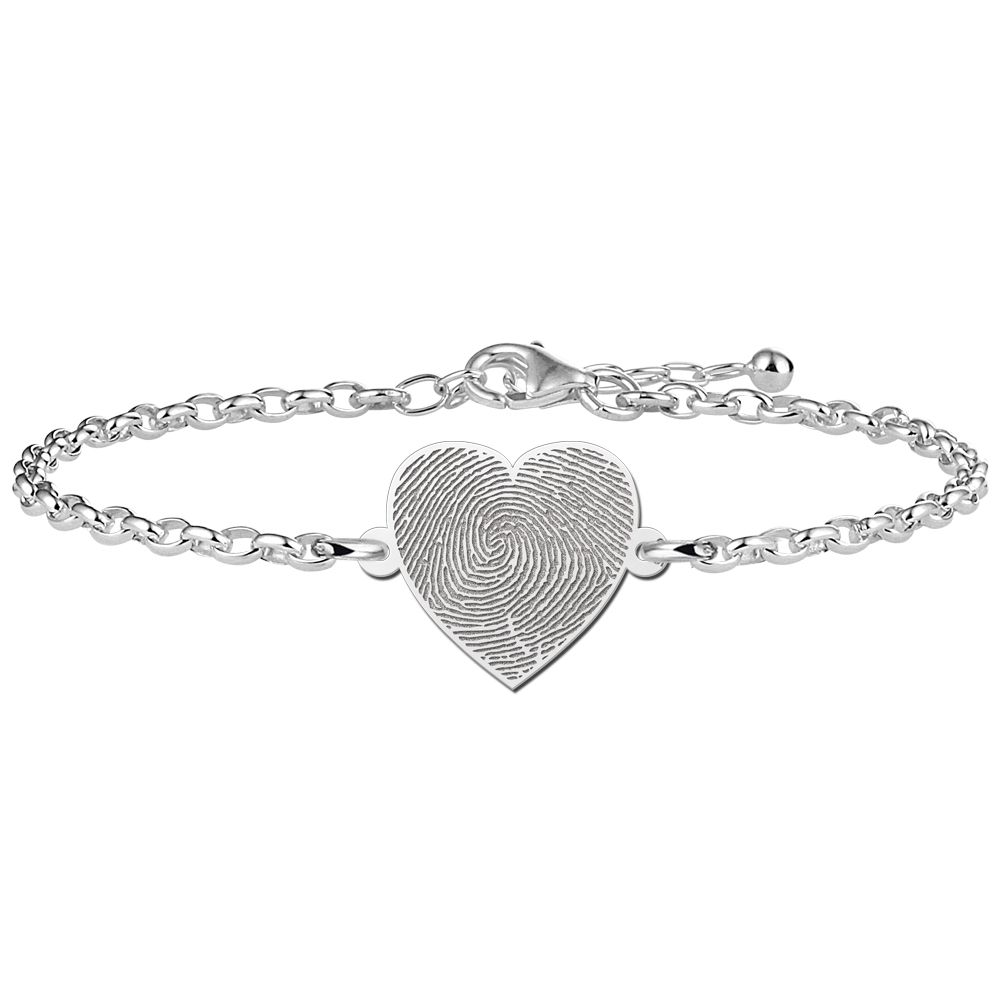Sterling silver bracelet with heart and fingerprint