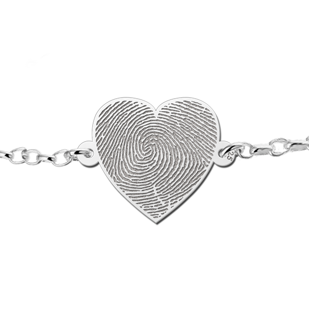 Silver fingerprint bracelet heart