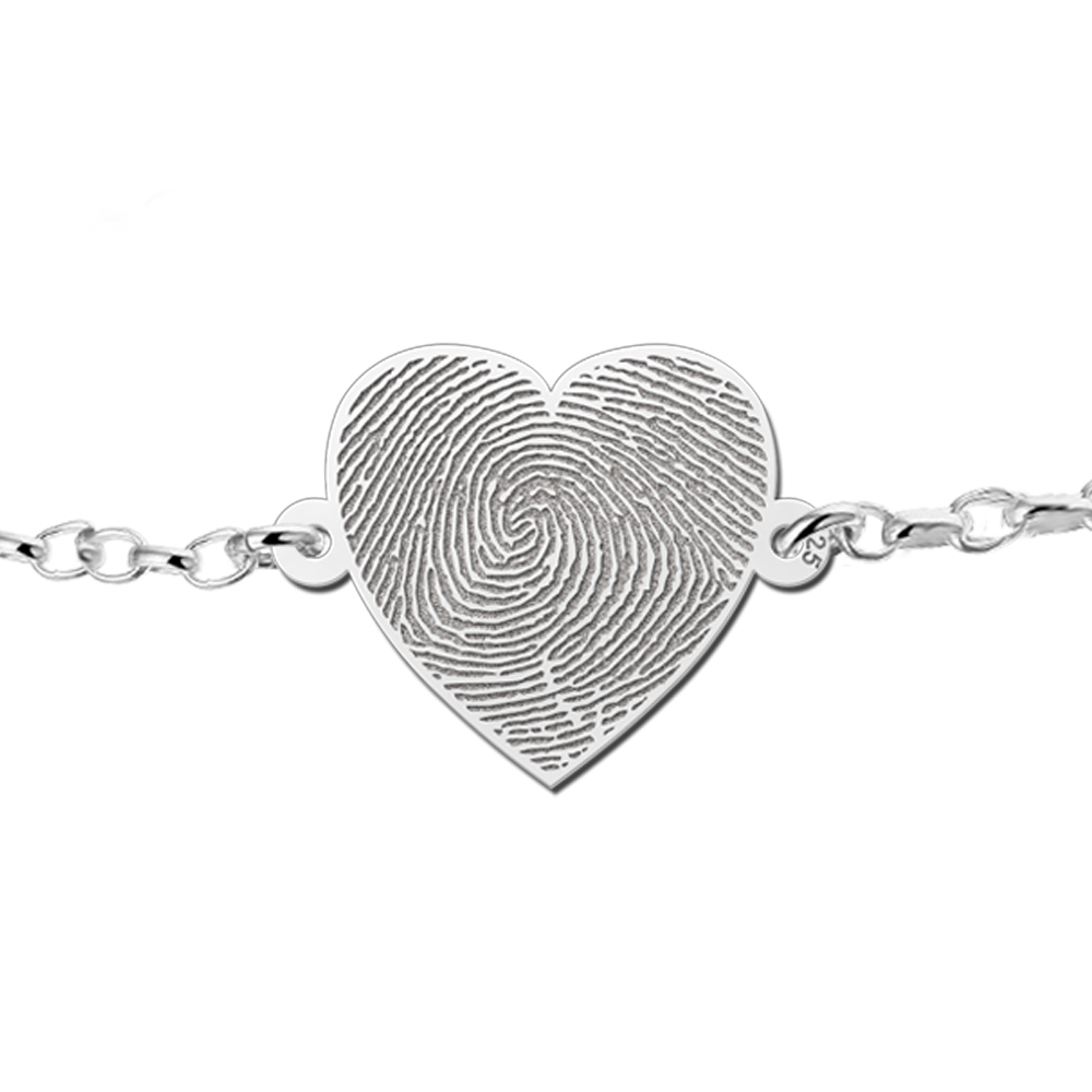 Sterling silver bracelet with heart and fingerprint