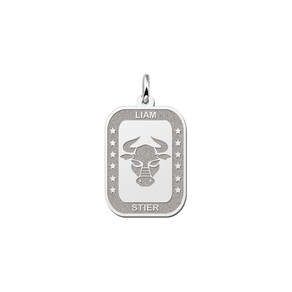 Silver rectangular pendant zodiac taurus