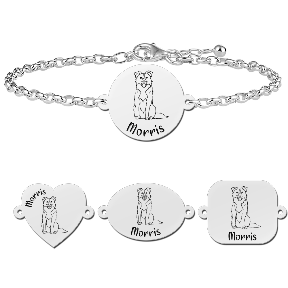 Silver dog bracelet with name Border Collie