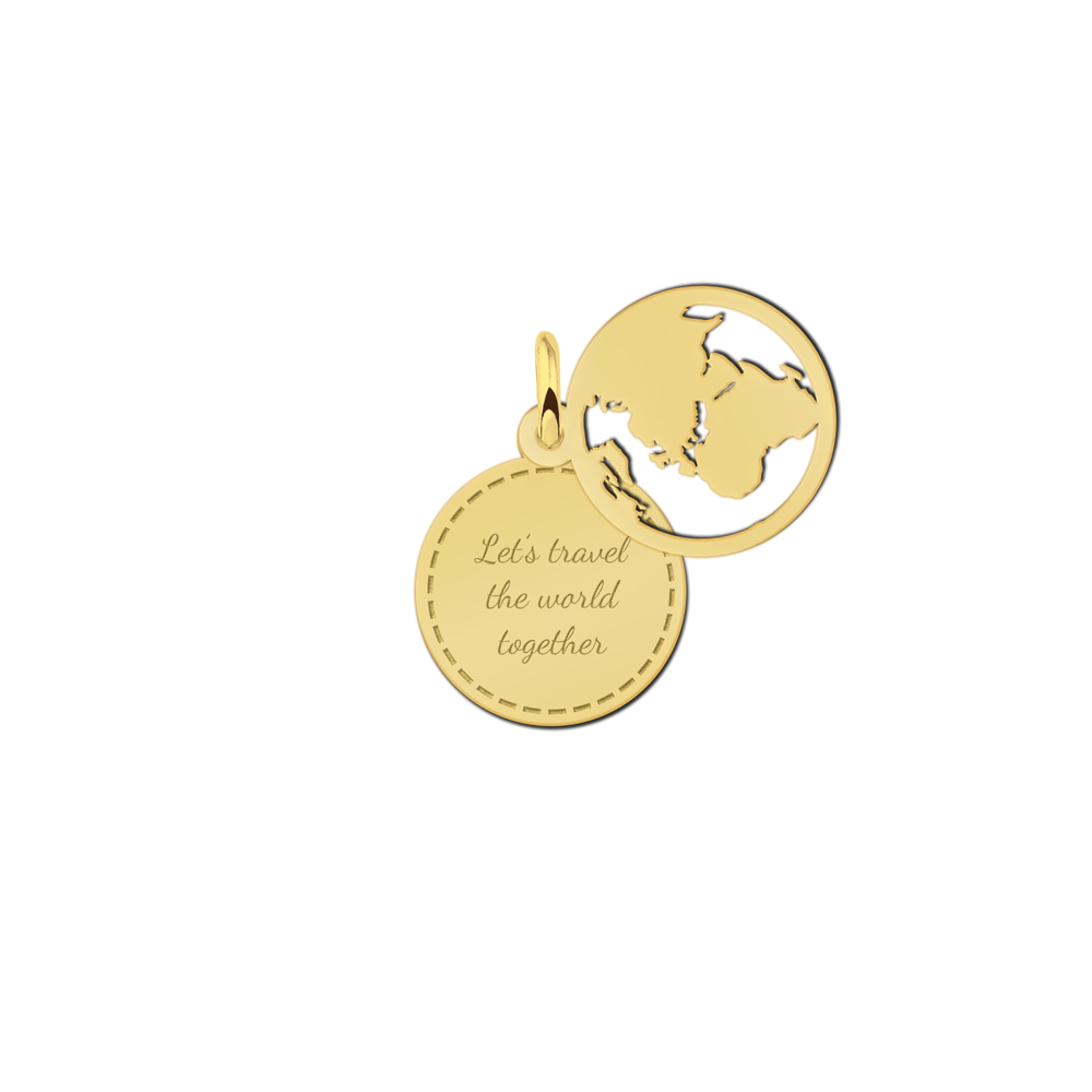 Gold minimalist globe pendant with text
