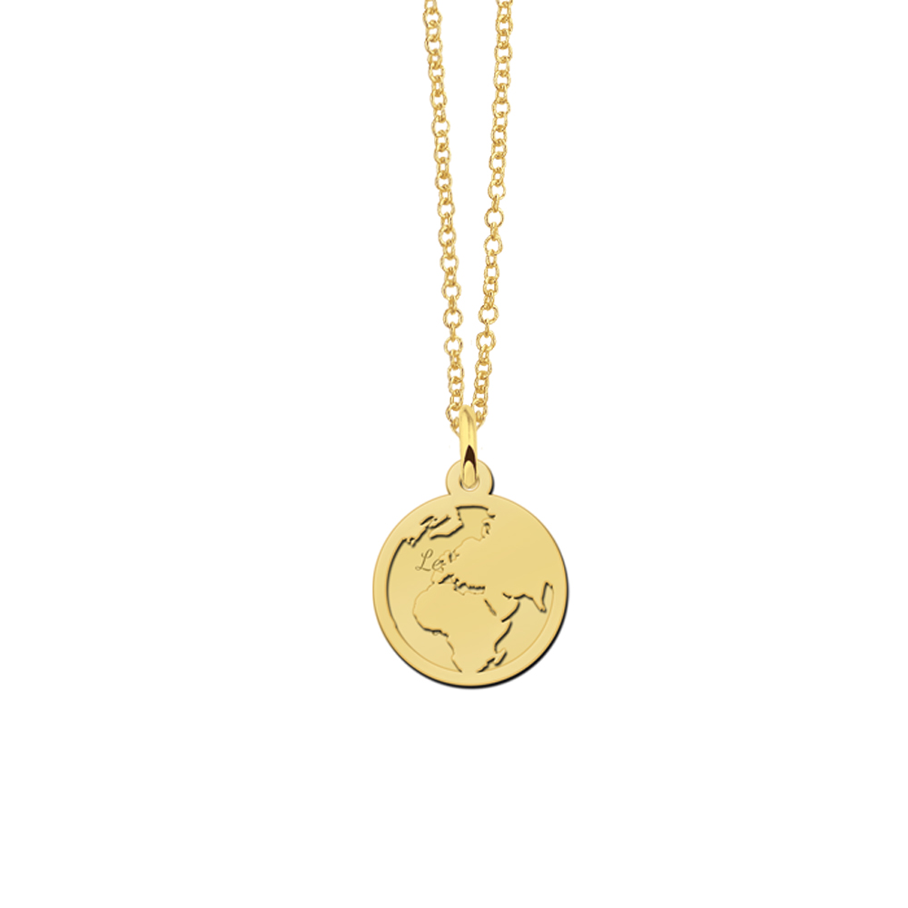 Gold minimalist globe pendant with text