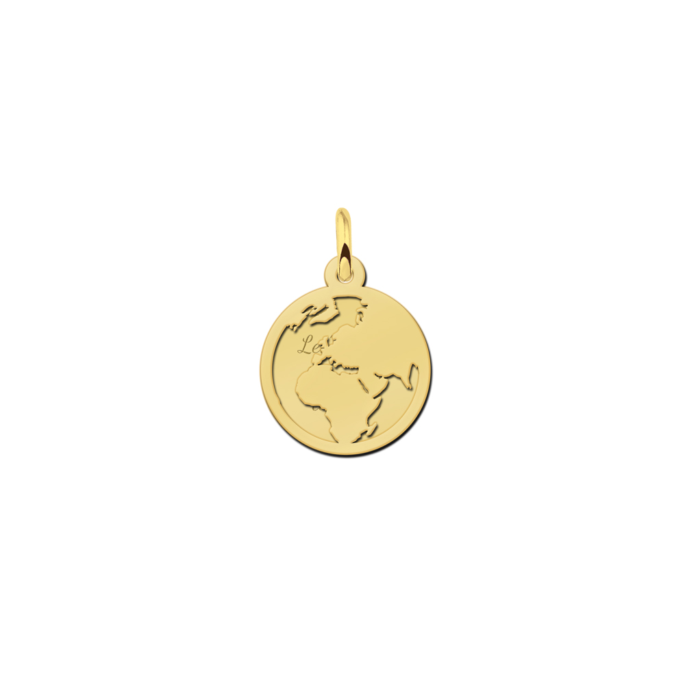 Gold minimalist globe pendant with text