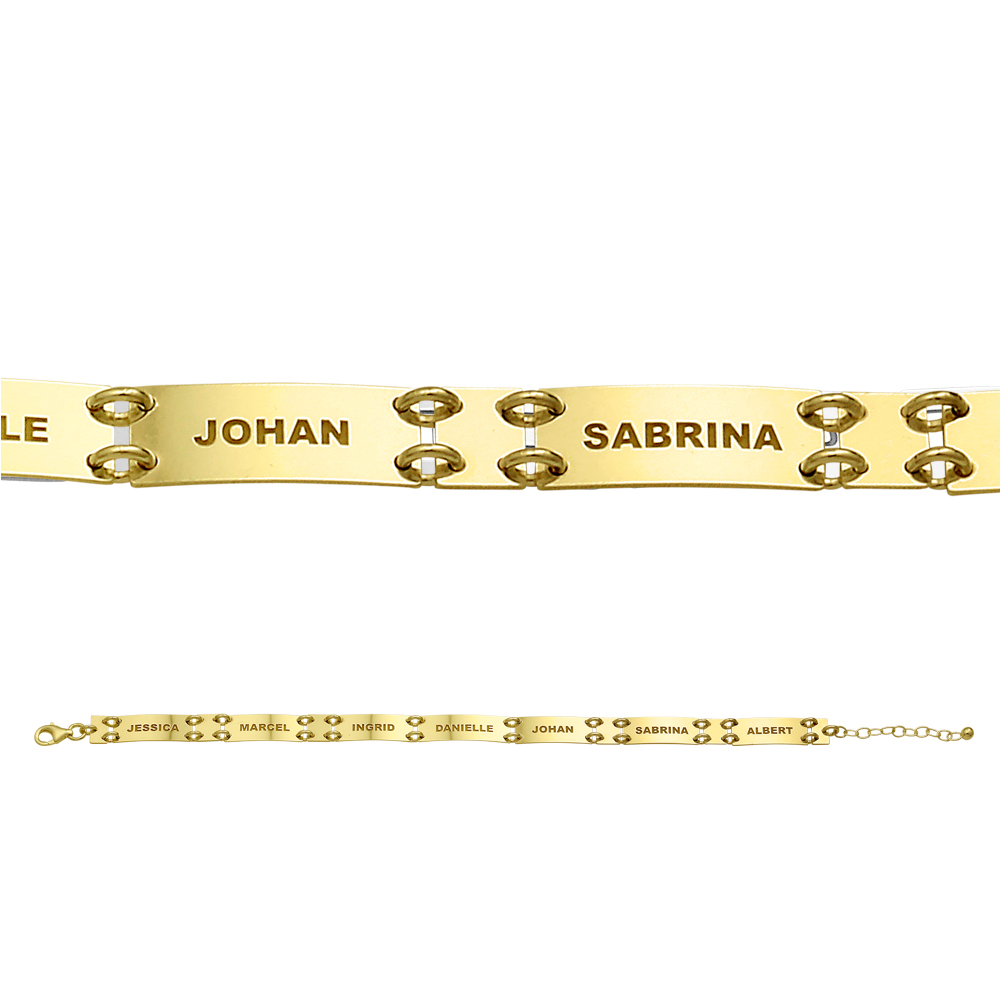 Gold plated name bracelet with 7 names