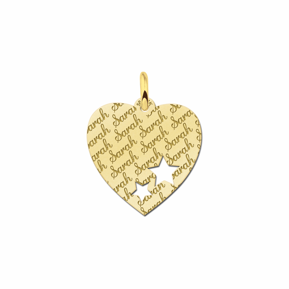 Gold heart nametag repeat engraving stars