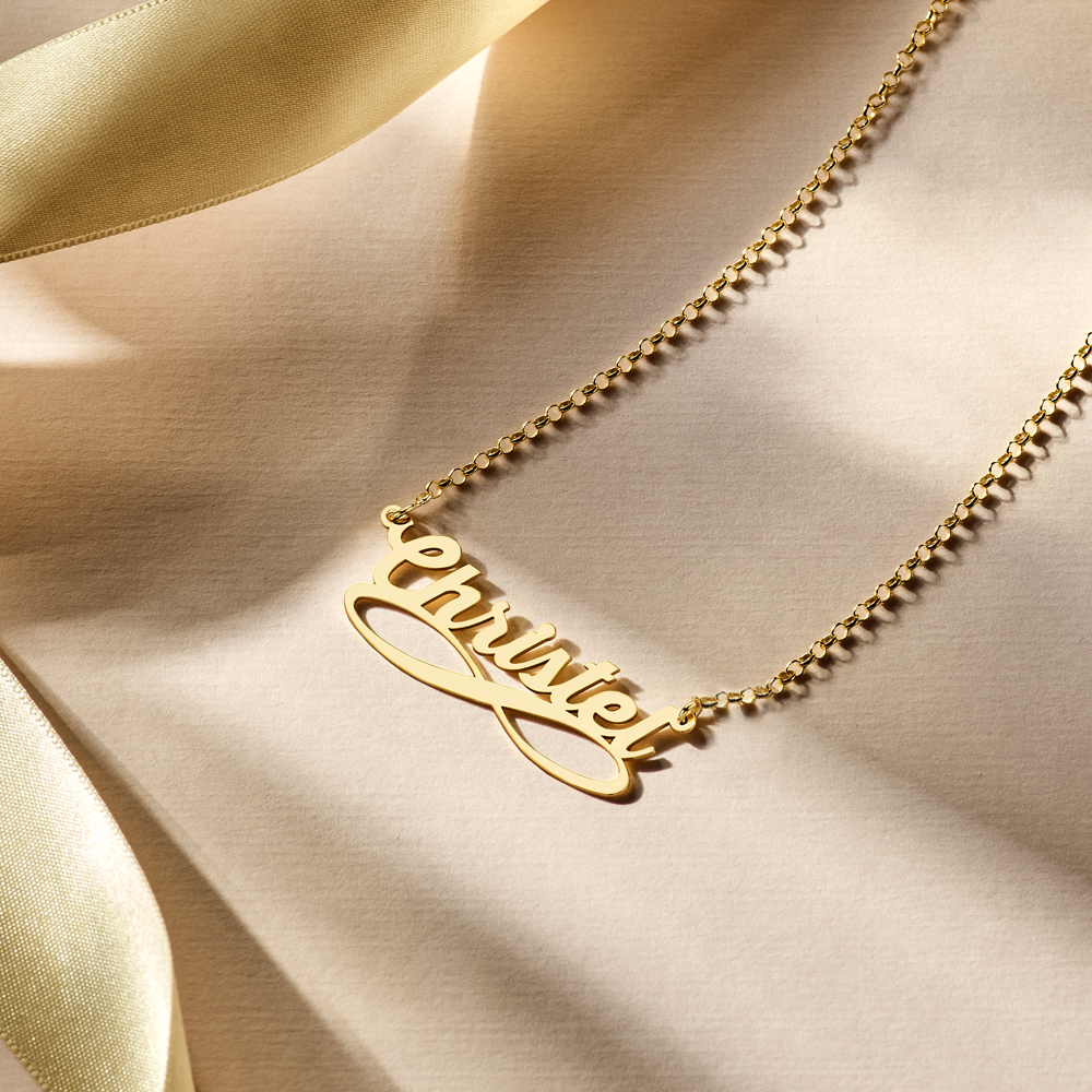 Gold plated name necklace, infinity