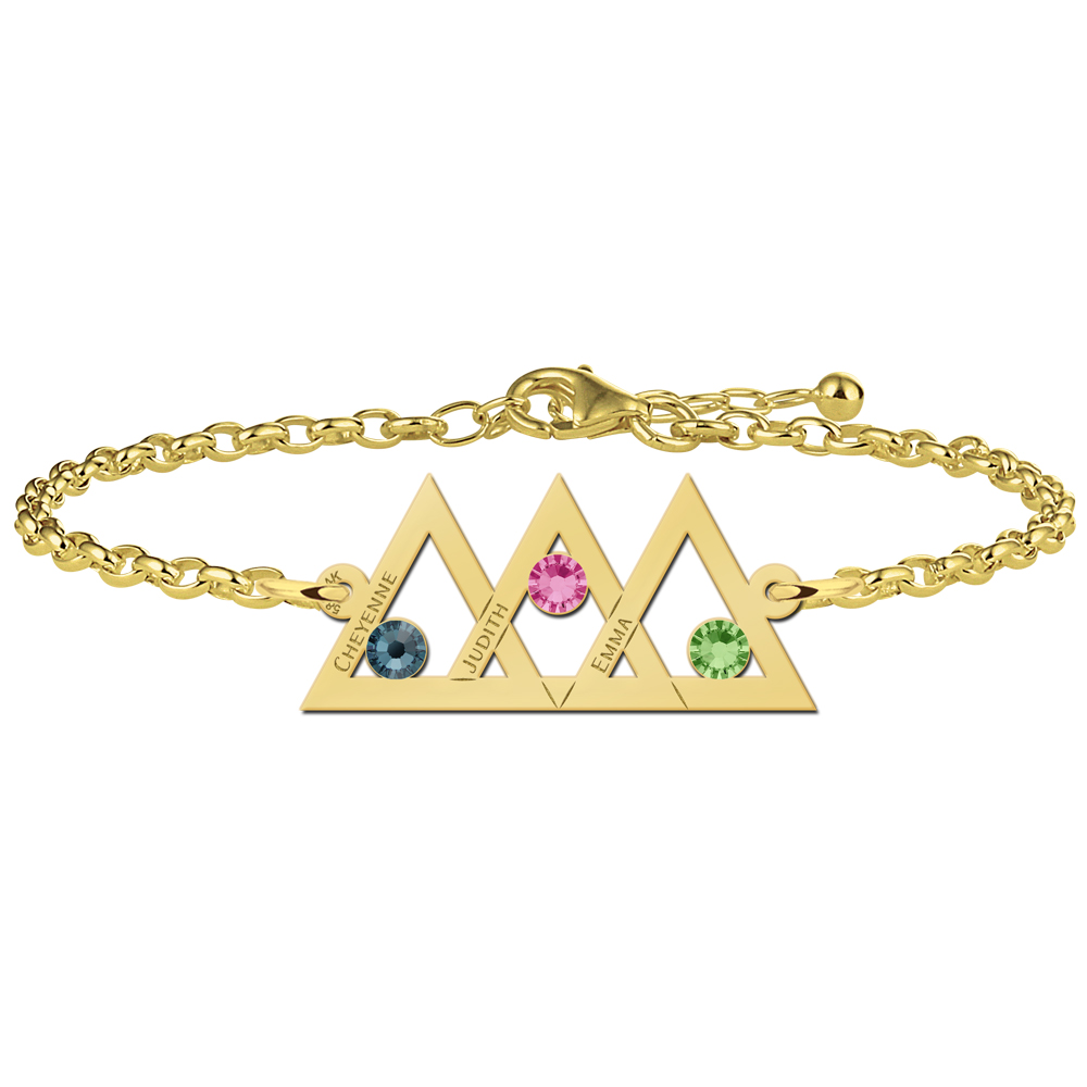 Mother and daughter bracelet gold 3 triangles and birthstones