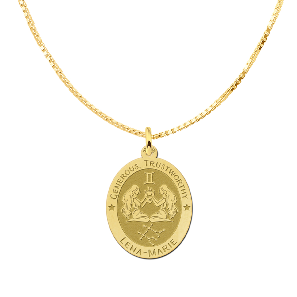 Golden oval zodiac pendant Virgo