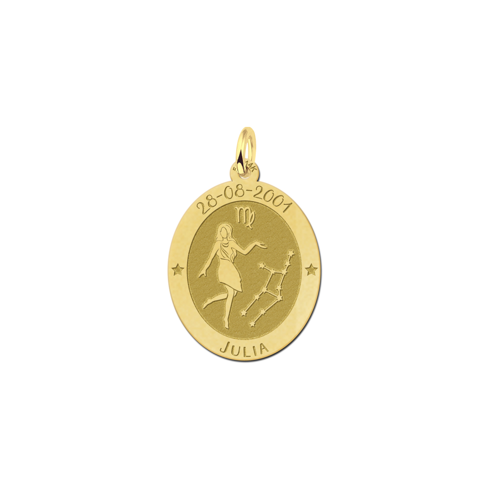 Golden oval zodiac pendant Virgo